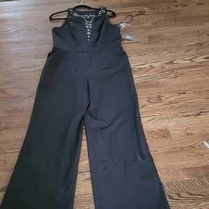 Black beaded neckline Jumpsuit with Pockets!